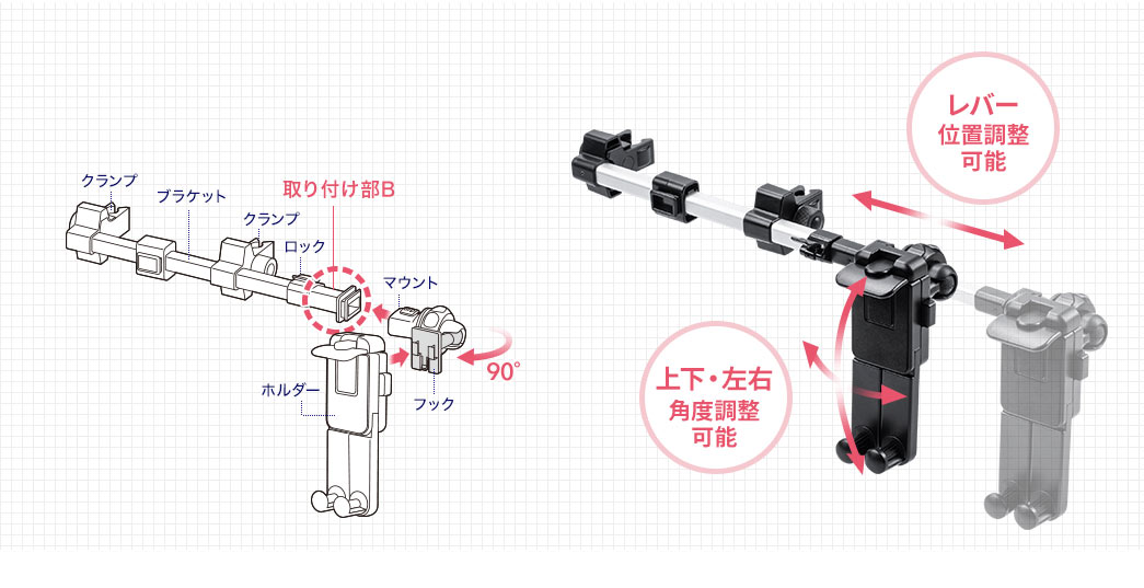 レバー位置調整 上下・左右角度調整可能