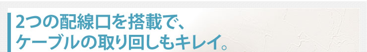 2つの配線口を搭載で、ケーブルの取り回しもキレイ
