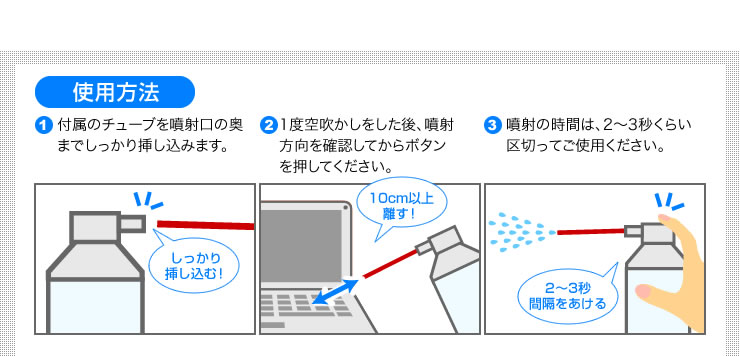 1付属のチューブを噴射口の奥までしっかり挿し込みます