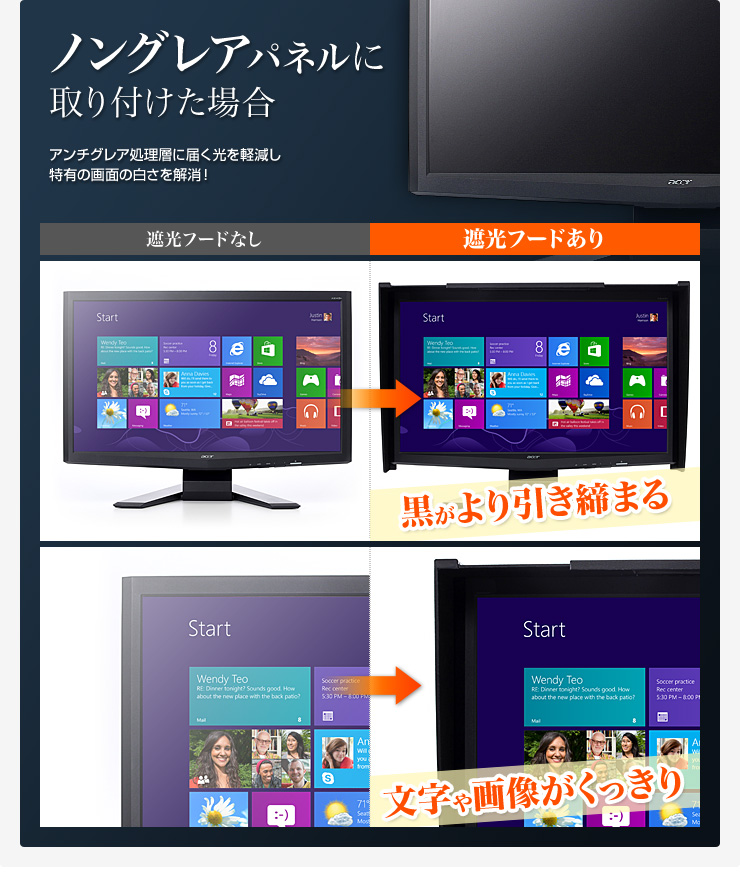 ノングレアパネルに取り付けた場合