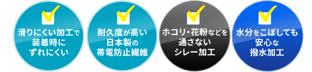 滑りにくい加工で装着時にずれにくい