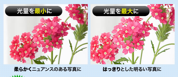 光量を最小に　光量を最大に