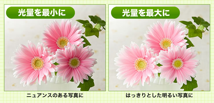 光量を最小に　光量を最大に