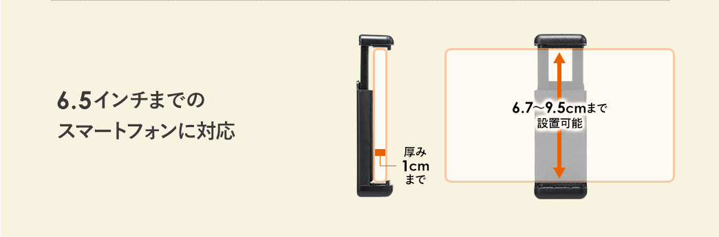 6.5インチまでのスマートフォンに対応