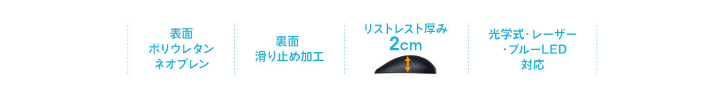 表面ポリウレタンネオプレン 裏面滑り止め加工 リストレスト厚み2cm