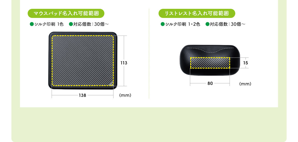 マウスパッド名入れ可能範囲 リストレスト名入れ可能範囲