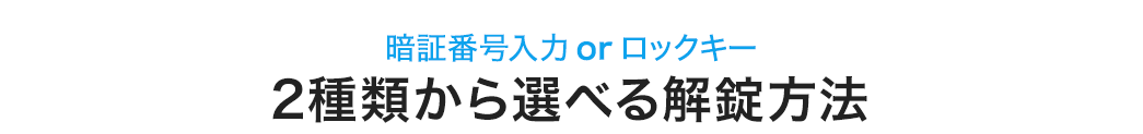 暗証番号入力 or ロックキー 2種類から選べる解錠方法