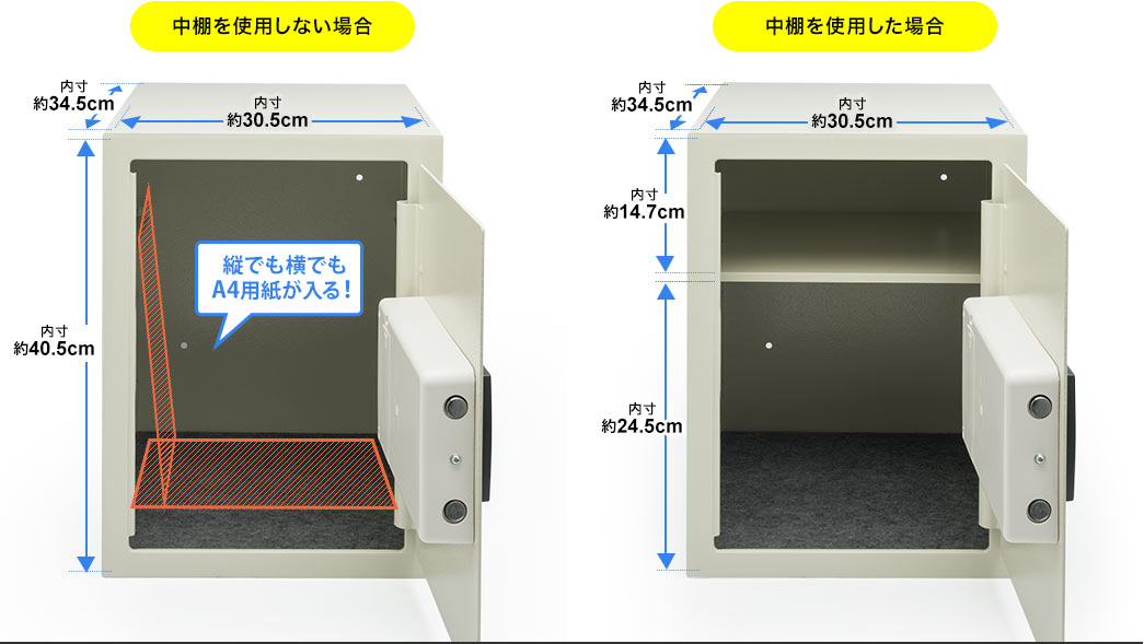 中棚を使用しない場合 中棚を使用した場合