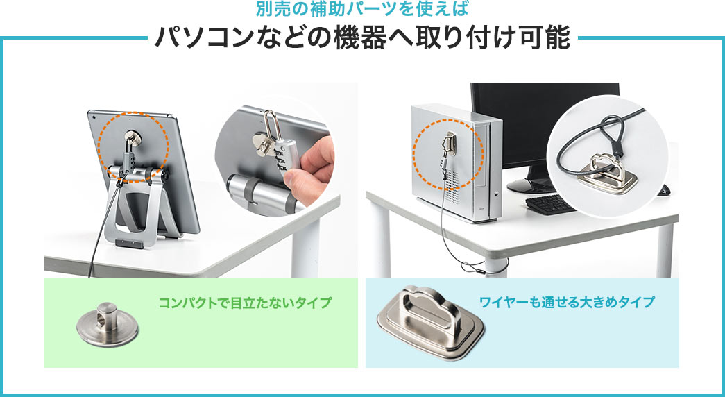 別売りの補助パーツを使えば パソコンなどの機器へ取り付け可能