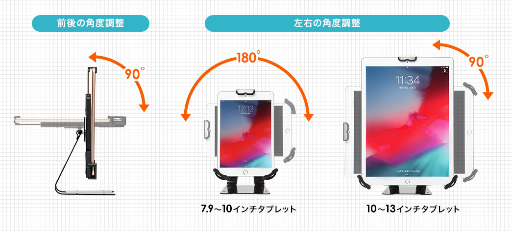 前後の角度調整 左右の角度調整