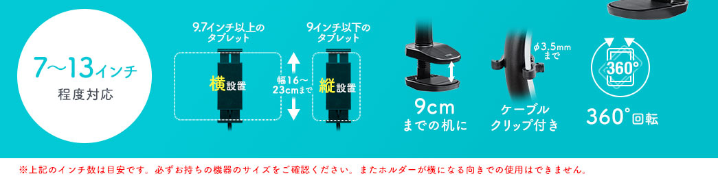 幅16～23cmまでの機器に 7～12.9インチ程度