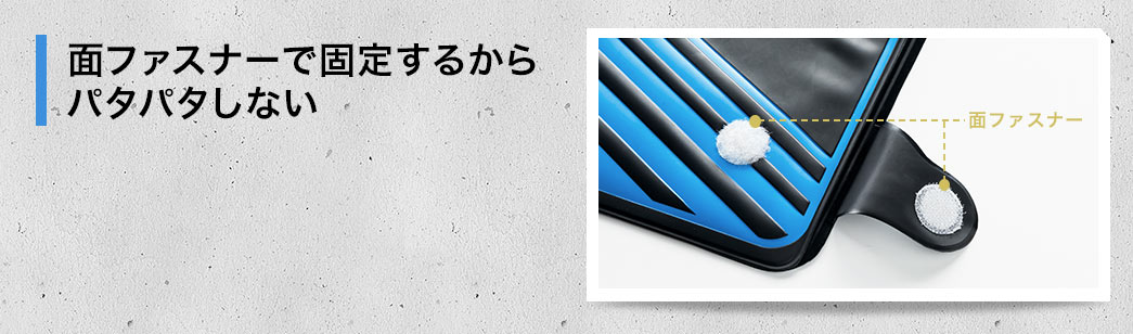 面ファスナーで固定するからパタパタしない