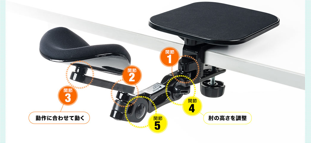 動作に合わせて動く 肘の高さを調整