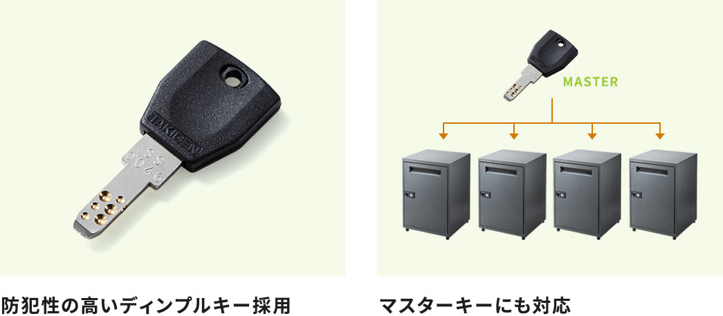 防犯性の高いディンプルキー採用 マスターキーにも対応