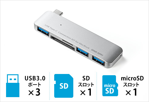 USB3.0ポート×3 SDスロット×1 microSDスロット×1