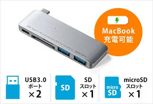 USB3.0ポート×2 SDスロット×1 microSDスロット×1