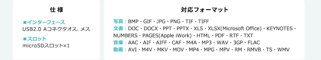 仕様 対応フォーマット