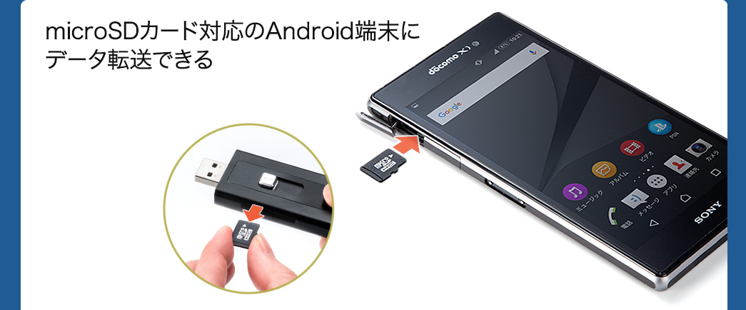 microSDカード対応のAndroid端末にデータ転送できる