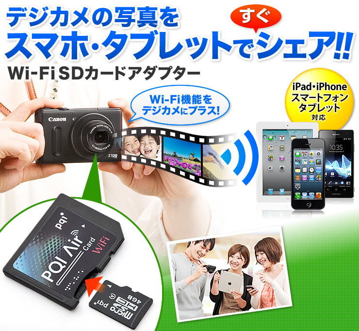 デジタルカメラにWi-Fi機能をプラス！Wi-Fi SDカードアダプター