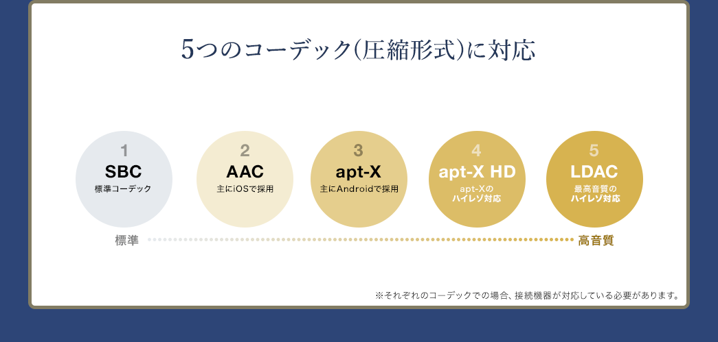 5つのコーデック（圧縮形式）に対応