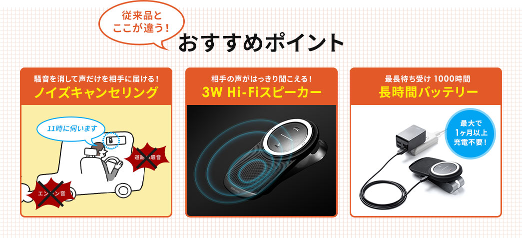 ノイズキャンセリング 3W Hi-Fiスピーカー 長時間バッテリー