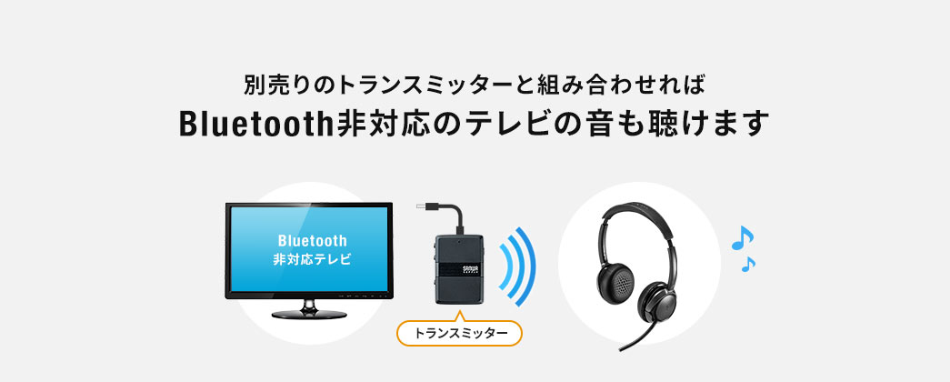 別売りのトランスミッターと組み合わせればBluetooth非対応のテレビの音も聴けます