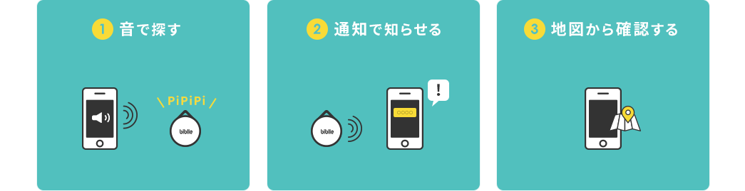 音で探す 通知で知らせる 地図から確認する