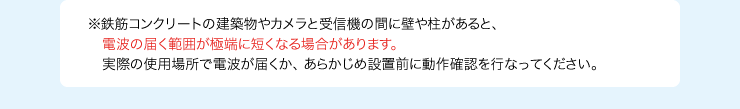 実際の使用場所で電波が届くか、あらかじめ設置前に動作確認を行なってください