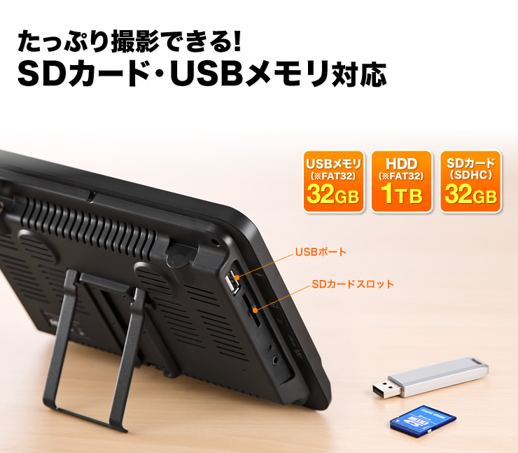 たっぷり撮影できる　SDカード・USBメモリ対応