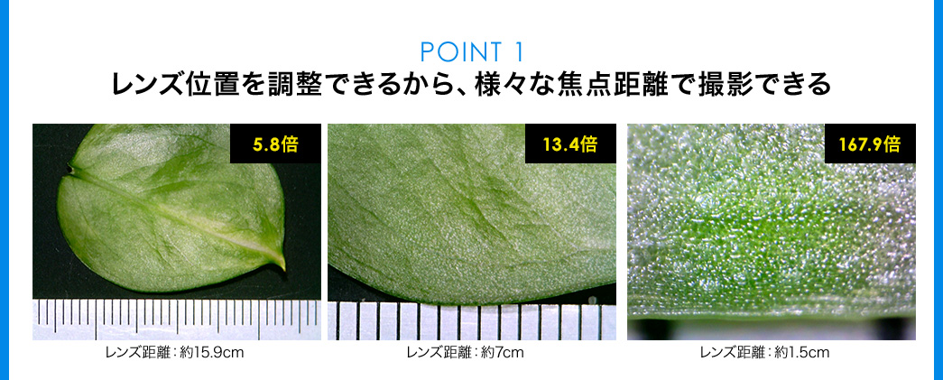 レンズ位置を調整できるから、様々な焦点距離で撮影できる