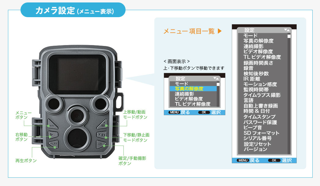 カメラ設定（メニュー表示）