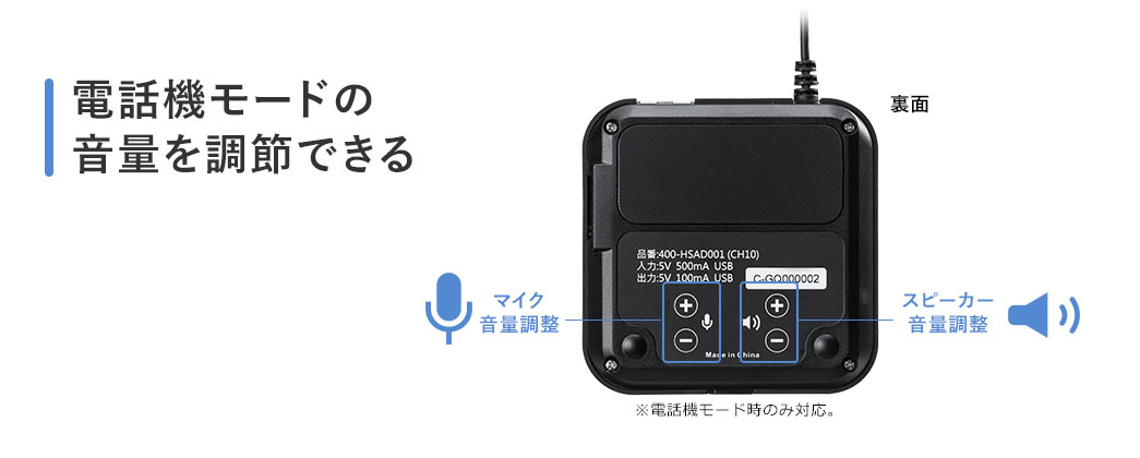 電話機モードの音量を調節できる