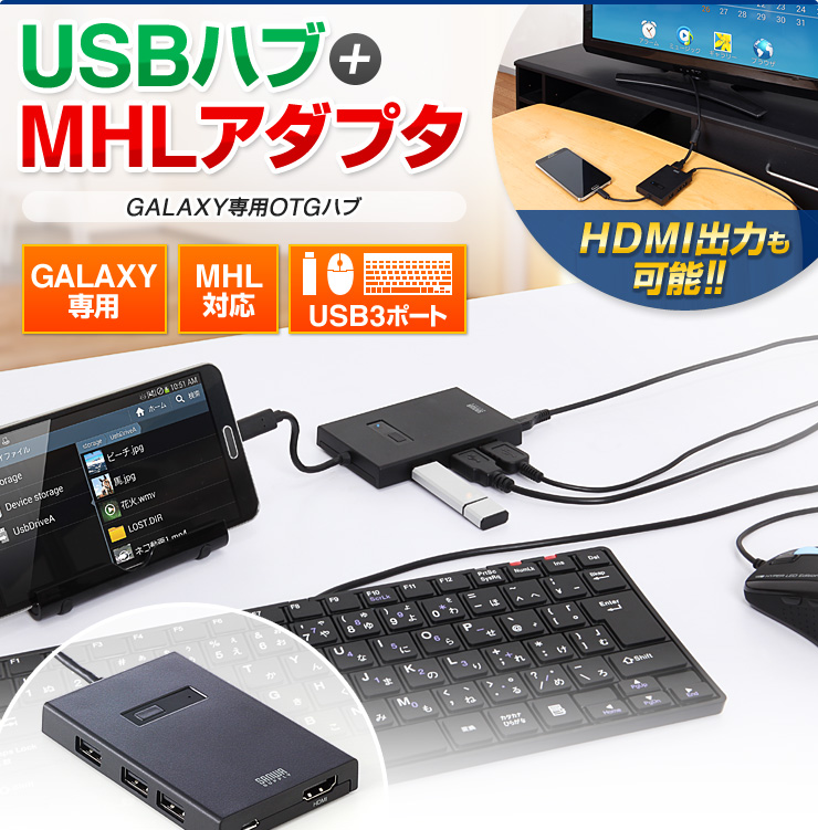 USBハブ+MHLアダプタ