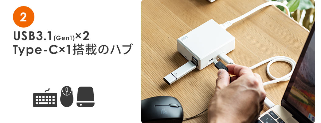 USB3.1(Gen1)×2 Type-C×1搭載のハブ