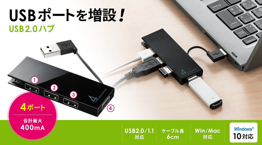 USBポートを増設 USB2.0ハブ