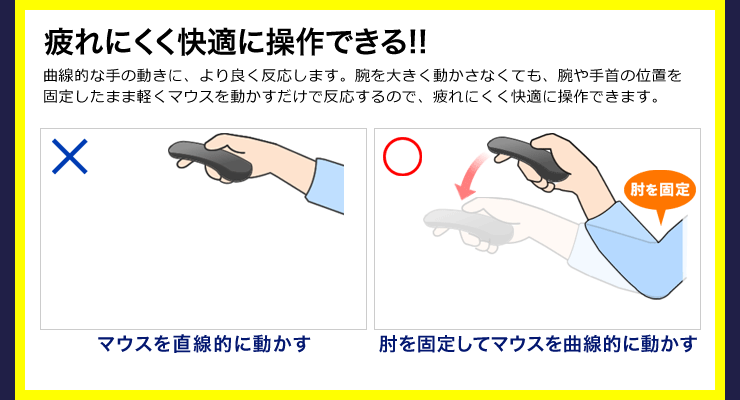 疲れにくく快適に操作できる