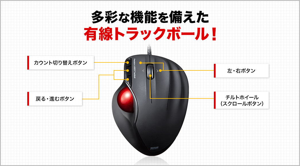 多彩な機能を備えた有線トラックボール