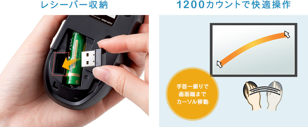 レシーバー収納 1200カウントで快適操作