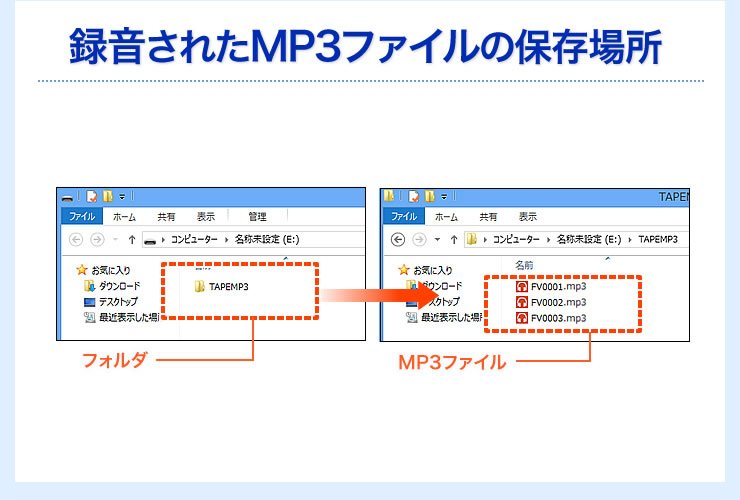 録音されたMP3ファイルの保存場所