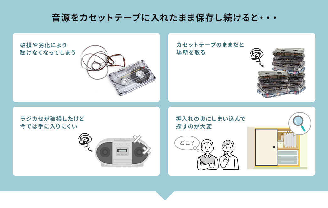 音源をカセットテープに入れたまま保存し続けると…