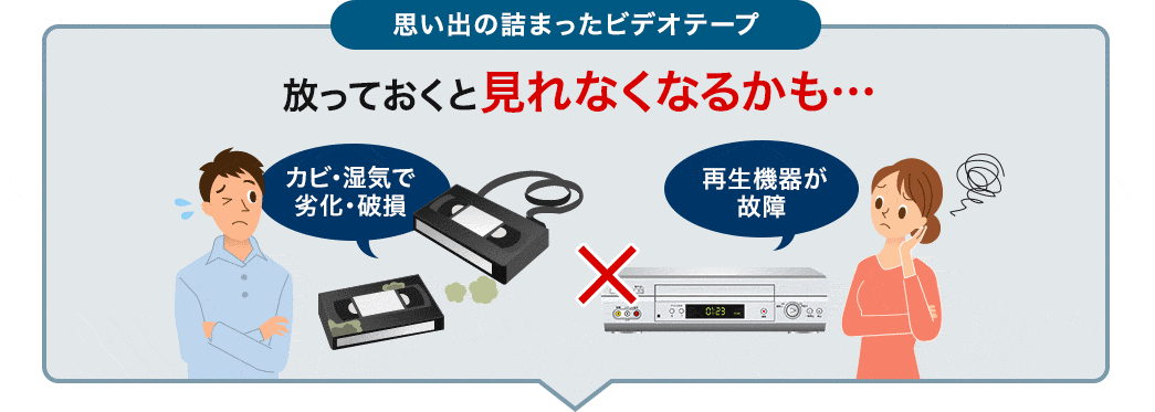 思い出の詰まったビデオテープ 放っておくと見れなくなるかも