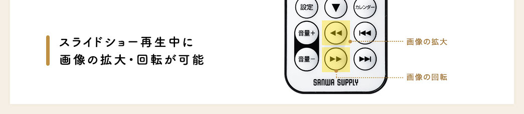 スライドショー再生中に画像の拡大・回転が可能