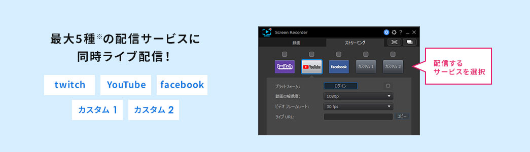最大5種の配信サービスに同時ライブ配信