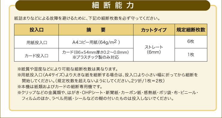 仕様　細断能力