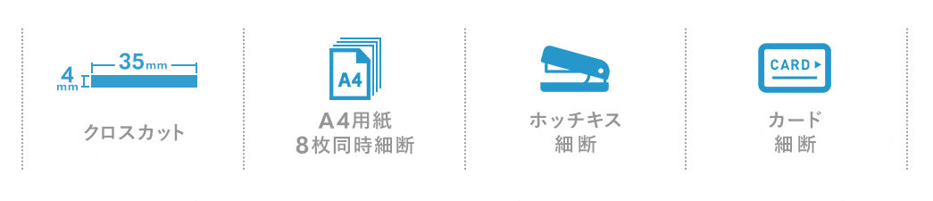 クロスカット A4用紙8枚同時細断 ホッチキス細断 カード細断