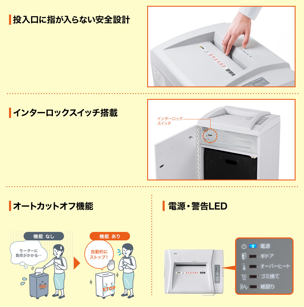 投入口に指が入らない安全設計