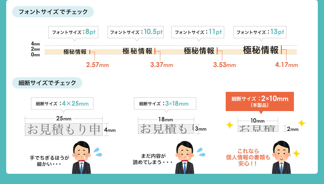 フォントサイズでチェック 細断サイズでチェック