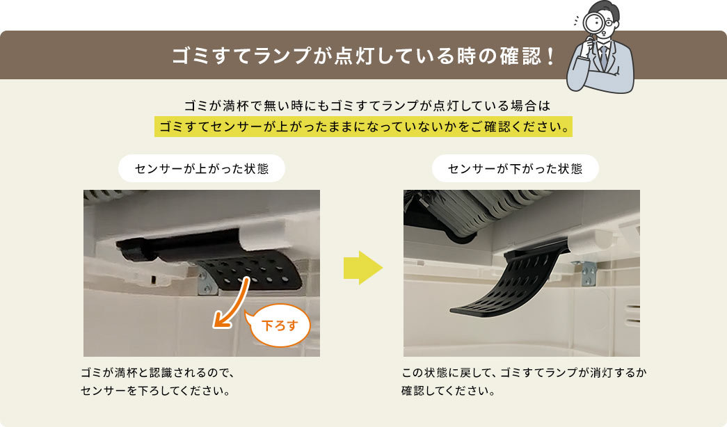 ゴミすてランプが点灯している時の確認