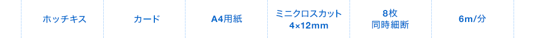 ホッチキス カード A4用紙 ミニクロスカット4×12mm 8枚同時細断 6m/分