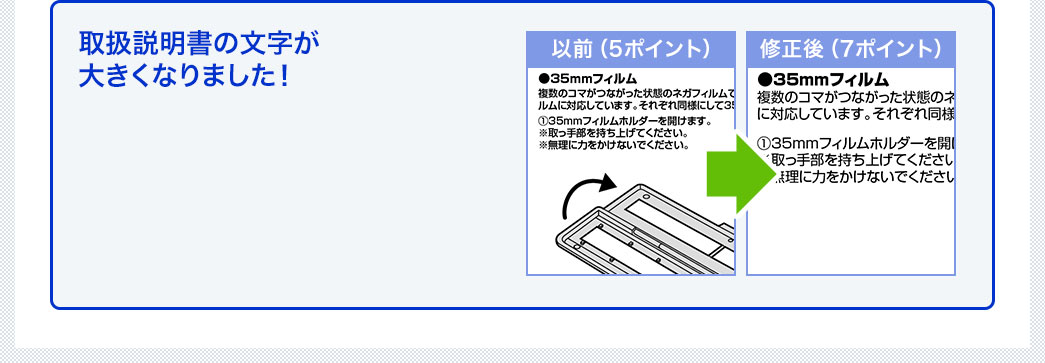 取扱説明書の文字が大きくなりました